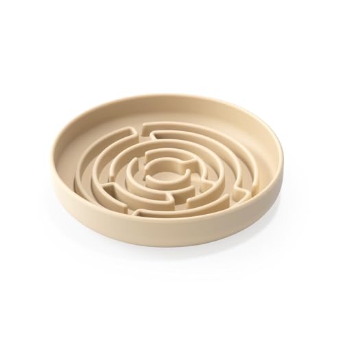 Anti Schling Napf für Hunde und Katzen I Slow Feeder I Leckmatte Hund mit großem Saugnapf I Schleckmatte Katze für Nassfutter (Beige) von YEICXOH