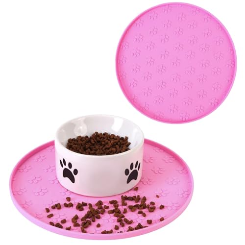 Hundenapf Matte mit Erhöhtem Rand, Verdickter Silikon, Wasserdicht, rutschfest, Hundeabdrücke,28x28 cm (2er-Pack Rosa, 28X28 cm) von YEICXOH