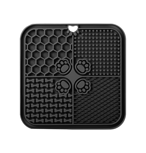 Leckmatte für Hunde, Futtermatte für Butter & Joghurt, Hundespielzeug für Baden, Training & Fellpflege (1er-Pack Schwarz, 20X20 cm) von YEICXOH