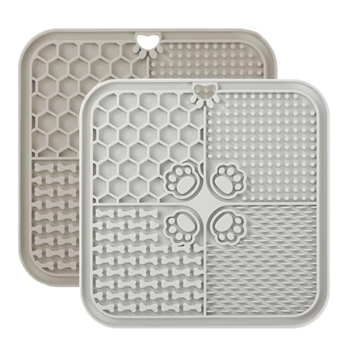 Leckmatte für Hunde, Futtermatte für Butter & Joghurt, Hundespielzeug für Baden, Training & Fellpflege (Beige+Grau, 20X20 cm) von YEICXOH
