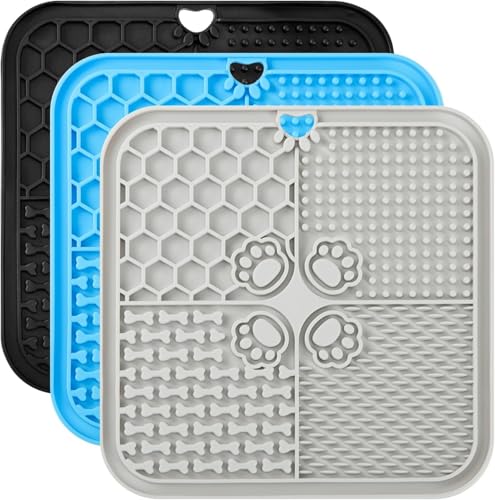 Leckmatte für Hunde, Futtermatte für Butter & Joghurt, Hundespielzeug für Baden, Training & Fellpflege (Grau+Schwarz+Himmelblau, 20X20 cm) von YEICXOH