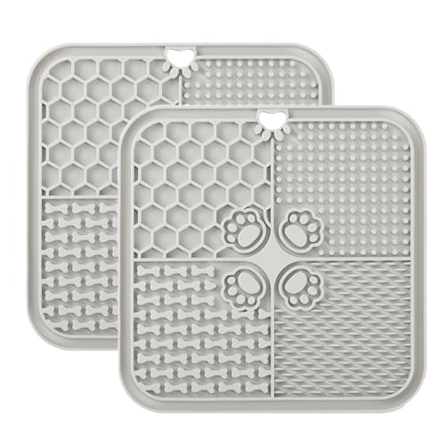 Leckmatte Hund Leckmatte für Hunde, Futtermatte für Butter & Joghurt, Hundespielzeug für Baden, Training & Fellpflege (2er-Pack Grau, 20X20 cm) von YEICXOH