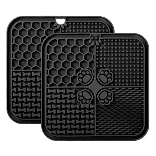 Leckmatte Hund Leckmatte für Hunde, Futtermatte für Butter & Joghurt, Hundespielzeug für Baden, Training & Fellpflege (2er-Pack Schwarz, 20X20 cm) von YEICXOH