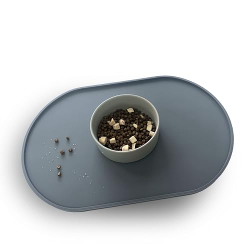 Silikon wasserdicht Hund und Katze Haustier Fütterung Matte,Anti-Rutsch-Tiernapf Matte,Haustier Fütterung Matte (Grau, 43X29 cm) von YEICXOH