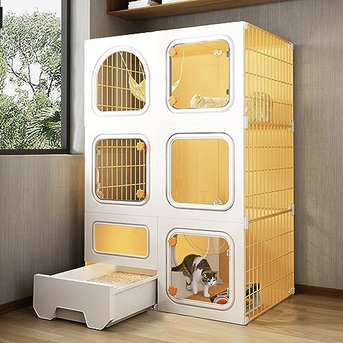 YEKIM Katzenkäfige für den Innenbereich, groß, mit Katzentoilette, abnehmbare Metallhütte, Katzenkäfige, Katzenkäfige, selbstgebauter Heim-Haustierkäfig für Katzen, Katzenkäfig (Farbe: Gelb, Größe YEKIM Katzenkäfige für den Innenbereich, groß, mit Katzentoilette, abnehmbare Metallhütte, Katzenkäfige, Katzenkäfige, selbstgebauter Heim-Haustierkäfig für Katzen, Katzenkäfig (Farbe: Gelb, Größe von YEKIM