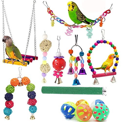 Bird Parrot Toys, Parrot Cage Accessorie, Bird Parrot Ladder Hanging Bell Swing Cage Toys for Parakeets, Cockatiels, Conures, Lovebirds. von YEKUYEKU