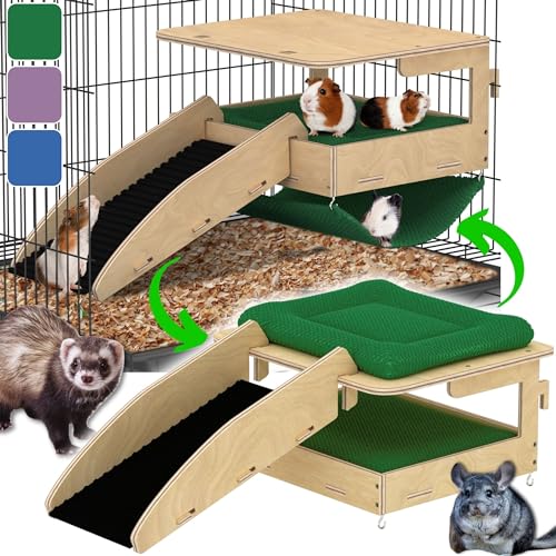 YELLOFLOW Meerschweinchen-Versteck und Hängematte – Doppel-Design – großes natürliches Birkenholz 35,6 x 25,4 cm – Frettchen-Hängematte für Käfig, Chinchilla-Versteck, Hasenhöft, Kaninchen-Zubehör von YELLOFLOW
