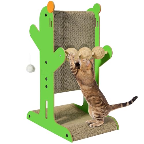YEMOO Katzenkratzer, Doppelseitiger Katzenkratzer aus Karton, T-förmiger vertikaler Katzenkratzbaum für Wand und Couchschutz, Katzenkratzbaum mit 3 Sisalkugeln und 2 Plüsch-Katzenballspielzeugen YEMOO Katzenkratzer, Doppelseitiger Katzenkratzer aus Karton, T-förmiger vertikaler Katzenkratzbaum für Wand und Couchschutz, Katzenkratzbaum mit 3 Sisalkugeln und 2 Plüsch-Katzenballspielzeugen von YEMOO