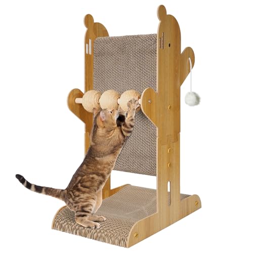 YEMOO ​Katzenkratzer, T-förmiger vertikaler Katzenkratzbaum für Wand und Couch, Katzenkratzbaum mit 5 Katzenballspielzeugen (Burlywood) von YEMOO