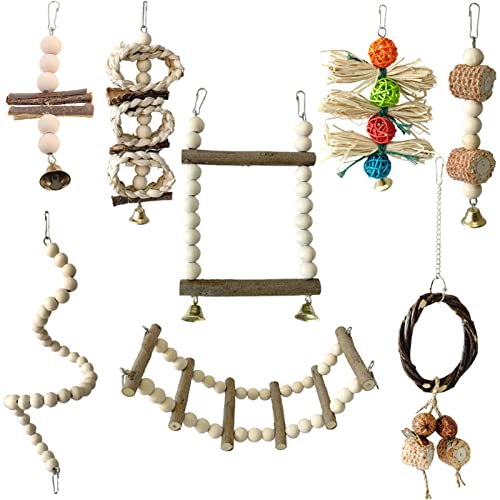 Kauspielzeug für Vögel, Papageien, Holzbrücke, Sitzstange, Schaukel, Leiter, Spielzeug für kleine Vögel, Verbesserung der Übungen, 8 Stück Kauspielzeug für Vögel, Papageien, Holzbrücke, Sitzstange, Schaukel, Leiter, Spielzeug für kleine Vögel, Verbesserung der Übungen, 8 Stück von YENVWG