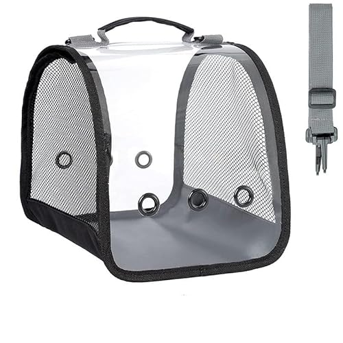 Haustier-Tragerucksack, transparentes Netzgewebe, belüftet, tragbarer Reisekäfig mit Schultergurt, Grau und Schwarz von YEOSEA
