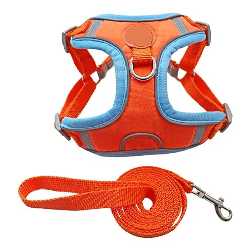 Haustiergeschirr und Leine, Orange mit blauem Rand, verstellbare Hundeweste mit reflektierenden Streifen von YEOSEA