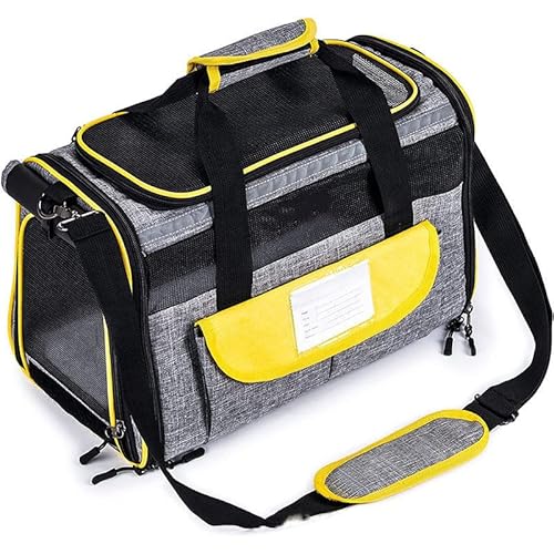 Tragetasche für Haustiere, große Kapazität, tragbare Reisetasche, Schwarz und Grau mit gelbem Rand, faltbares Design von YEOSEA
