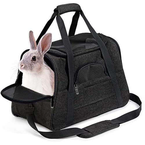Transporttasche für Kaninchen, tragbare Reisetasche mit Netzfenstern, Schwarz von YEOSEA