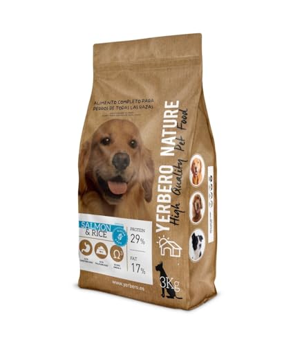YERBERO Nature Glutenfreies Hundefutter mit Lachs und Reis, 3 kg, hypoallergenes Futter mit hoher Verdaulichkeit, natürliches Futter mit 26% Protein und Omega 3 für gesundes und glänzendes Haar von YERBERO