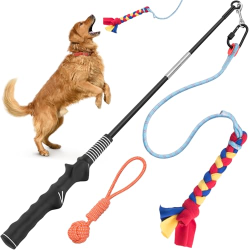 YES4QUALITY Flirtstange für Hunde mit sicherem und starkem Nylonseil, robuster Köderstab für Hunde jeder Größe, Hundespielzeug für Gehorsamstraining und Übungen von YES4QUALITY