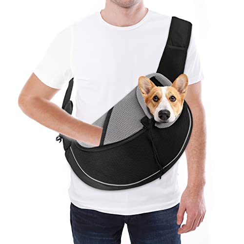 YESLAU Haustier-Hundetragetasche, atmungsaktiv, Netzstoff, für Reisen, sicher, für Katzen, Schwarz, Grau, M von YESLAU