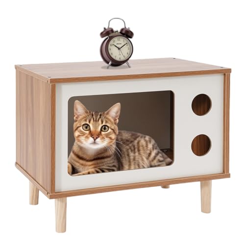 Massivholz Katzenhaus Premium Katzenkiste TV-Form Mit Fenster Katzenhütte Katzenunterstand Katzenbett Indoor Wetterfest Für Garten/Balkon Innen Und Draußen Hütte 50 * 29 * 40cm Walnuss Massivholz Katzenhaus Premium Katzenkiste TV-Form Mit Fenster Katzenhütte Katzenunterstand Katzenbett Indoor Wetterfest Für Garten/Balkon Innen Und Draußen Hütte 50 * 29 * 40cm Walnuss von YESTAIM