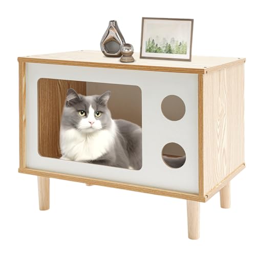Premium Massivholz Katzenhaus Katzenkiste TV-Form Mit Fenster Katzenhütte Katzenunterstand Für Draussen Katzenbett Indoor Wetterfest Für Garten/Balkon Innen Und Draußen Hütte 50 * 29 * 40cm Hölzern Premium Massivholz Katzenhaus Katzenkiste TV-Form Mit Fenster Katzenhütte Katzenunterstand Für Draussen Katzenbett Indoor Wetterfest Für Garten/Balkon Innen Und Draußen Hütte 50 * 29 * 40cm Hölzern von YESTAIM