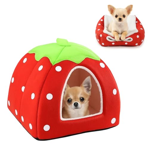 YEWCEP Meerschweinchen Bett, Erdbeerhaus für Kleintiere, Warmes und Gemütliches Meerschweinchen Zubehör, Perfektes Kaninchen Bett für den Winter, 24x24cm aus Weichem Stoff von YEWCEP