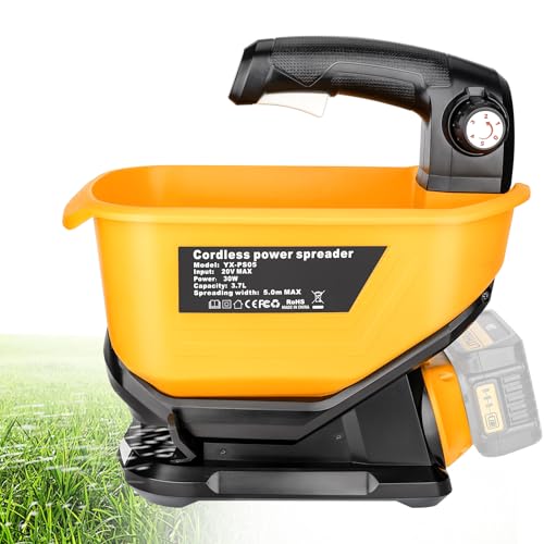 YEX-BUR Düngerstreuer für Dewalt 18V 54V Lithium-Akku, Tragbar Handstreuer mit 5-stufige Drehzahlregulierung, 3,7 L, deckt bis zu 8.000 sq. ft(ohne Akku) von YEX-BUR