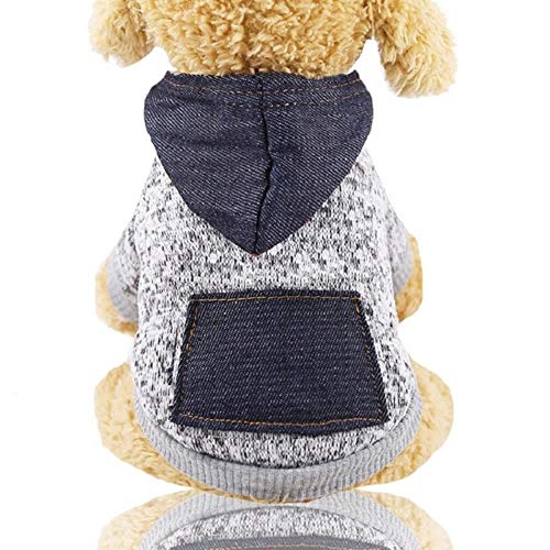 YEZINB Niedlicher Hundehoodie-Winter-Haustier-Hundekleidung für Hundemantel-Jacken-Baumwollt-Shirt französischer Bulldoggen-Kleidungs-Mops, Grau, M von YEZINB