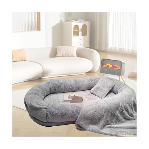 YFAURNDE Menschen- und Haustierbett,Hundebett for Erwachsene und Haustiere,Leicht zu verstauen, for Erwachsene geeignet, Memory-Schaum, Wird mit Einer Decke geliefert(Gray,135 * 85 * 30cm) von YFAURNDE
