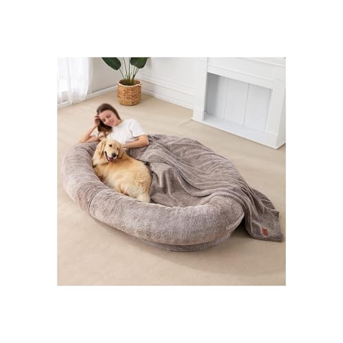 YFAURNDE Menschen- und Haustierbett,Hundebett for Erwachsene und Haustiere,Leicht zu verstauen, for Erwachsene geeignet, Memory-Schaum, Wird mit Einer Decke geliefert(Khaki,190 * 95 * 30cm) von YFAURNDE
