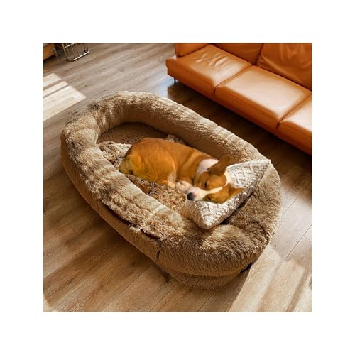 YFAURNDE Menschen- und Haustierbett,Hundebett für Erwachsene und Haustiere,Menschengroß, waschbar, Wird mit Einer Decke geliefert, für Nickerchen(Brown,185cm) von YFAURNDE