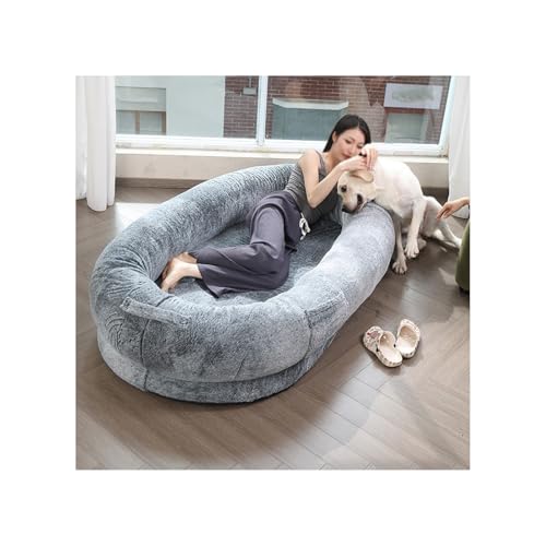 YFAURNDE Menschen- und Haustierbett,Riesiges Human Dog Bed für Menschen,Passend für Sie und Ihr Haustier, rutschfeste, große, Bequeme Decke(White Gray,175cm) von YFAURNDE