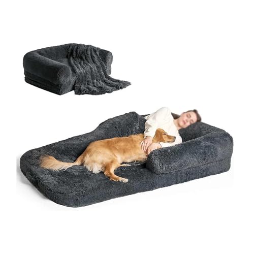 YFAURNDE Menschliches Hundebett,Riesiges Human Dog Bed für Menschen,Hundebett für Erwachsene und Haustiere,Mit abnehmbarem und waschbarem Bezug, Decke(Dark Gray) von YFAURNDE