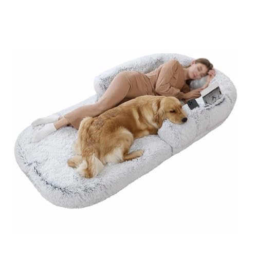 YFAURNDE Menschliches Hundebett,Riesiges Human Dog Bed für Menschen,Hundebett für Erwachsene und Haustiere,Mit abnehmbarem und waschbarem Bezug, Decke(White Gray) von YFAURNDE