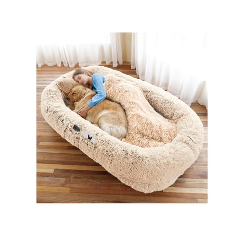 YFAURNDE Menschliches Hundebett,Waschbares orthopädisches Hunde- und Menschenbett aus Kunstfell,Nap, großes, bequemes, orthopädisches Riesen-Sitzsack-Hundebett(Beige) von YFAURNDE
