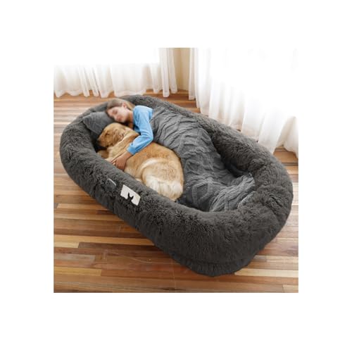 YFAURNDE Menschliches Hundebett,Waschbares orthopädisches Hunde- und Menschenbett aus Kunstfell,Nap, großes, bequemes, orthopädisches Riesen-Sitzsack-Hundebett(Dark Gray) von YFAURNDE