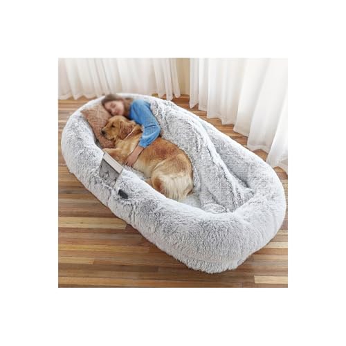 YFAURNDE Menschliches Hundebett,Waschbares orthopädisches Hunde- und Menschenbett aus Kunstfell,Nap, großes, bequemes, orthopädisches Riesen-Sitzsack-Hundebett(Gray) von YFAURNDE