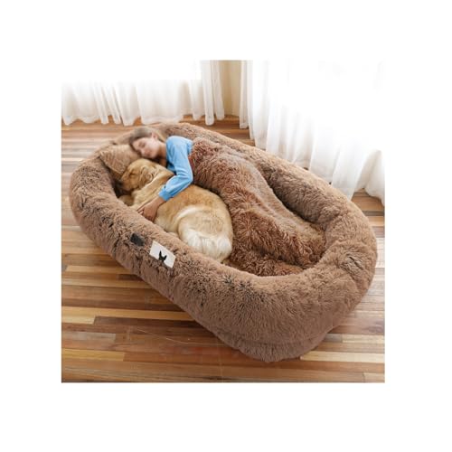 YFAURNDE Menschliches Hundebett,Waschbares orthopädisches Hunde- und Menschenbett aus Kunstfell,Nap, großes, bequemes, orthopädisches Riesen-Sitzsack-Hundebett(Khaki) von YFAURNDE