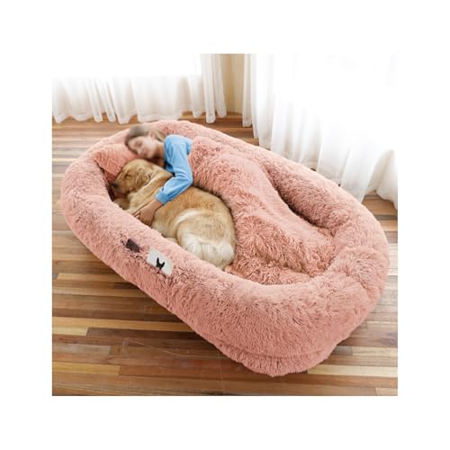YFAURNDE Menschliches Hundebett,Waschbares orthopädisches Hunde- und Menschenbett aus Kunstfell,Nap, großes, bequemes, orthopädisches Riesen-Sitzsack-Hundebett(Pink) von YFAURNDE