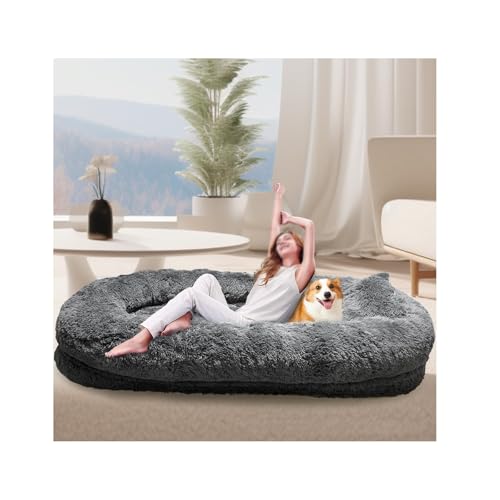 YFAURNDE Riesiges Human Dog Bed for Menschen,Hundebett for Menschen Hunde,Perfekt for Menschen, Haustiere und zum Schlafen, Wird mit Einer Decke geliefert(Dark Gray,180 * 120 * 30cm) von YFAURNDE