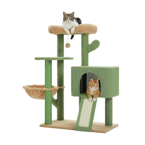 Kaktus-Kratzbaum-Turm Mit Sisal-Kratzbäumen, Gemütliche Wohnung for Hauskatzen, Mehrstufiger Kletterständer Mit Weicher Hängematte(A) von YFDGD