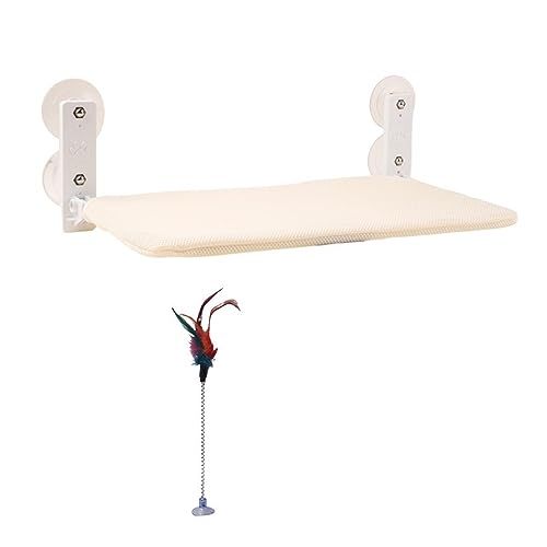 Katze Hängematte Fenster Faltbare Katzenfensterstange, Kabellose Katzenfenster-Hängematte Mit Starken Saugnäpfen, Fensterbank, Katzenbetten, Sitz for Hauskatzen(Beige,45) von YFDGD