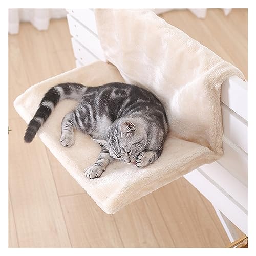 Katze Hängematte Fenster Hängendes Katzenbett, Abnehmbare Katzenhängematte, Haustierbetten for Heizkörperbank, Kätzchennest Mit Starkem Metallrahmen, Katzenzubehör(Beige) von YFDGD