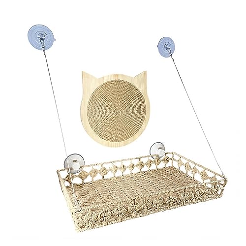 Katze Hängematte Fenster Hängendes Katzenbett, Haustier-Katzen-Hängematte, Luft-Katzenbett, Haus, Kätzchen-Klettergerüst, Handgefertigtes Rattan-Weben, Sonniges Fenstersitz-Nest(Suction Plate) von YFDGD