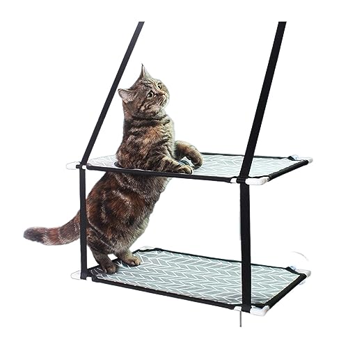Katze Hängematte Fenster Haustier-Hängebett for Katzen, Einzelne Doppelschicht, Fenster, Wandmontage, Saugnapf, Hängebett, Hängematte, Trägt Bis Zu 20 Kg(Fish Bone,Double Layer) von YFDGD