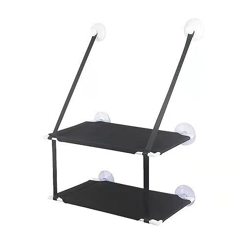 Katze Hängematte Fenster Katze Sommer Hängematte Hause Bett Wohnzimmer Saugnapf Wand Montiert Haustier Atmungsaktive Mesh Hängematte(Black Double Layer 2) von YFDGD
