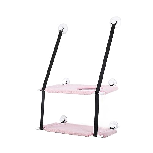 Katze Hängematte Fenster Katzenhängematte, Fenstersitz, Hängebetten, Doppellagiges Luft-Katzenbett, Saugnapf, Wandbehang, Atmungsaktives Hängemattenbett, Heimtierbedarf(Double Layer Pink) von YFDGD
