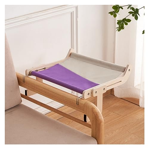 Katze Hängematte Fenster Robustes Katzensofa, Fensterkanten-Sitzstange, Holzmontage, Hängebett, Baumwollleinen, Leicht Zu Reinigen, Mehrschichtige Sperrholz-Fensterkanten-Hängematte(B-Purple) von YFDGD