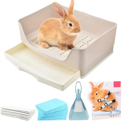 Große Katzentoilette für Kaninchen, Plastik Kaninchen WC Ecke mit Schublade, Haustierpfanne für Erwachsene Meerschweinchen, Hamster, Kaninchen, Chinchillas, Frettchen und andere kleine Tiere (weiß) von YFNVH