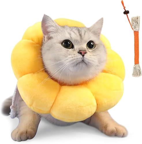 Katzen-Genesungshalsband, Katzenkegel-Set mit Kauseil, Katzenzapfen gegen Lecken, Sonnenblumenförmiges Katzen-Donut-Halsband, Katzenkegelhalsband, weich für Katzen mit Kopfumfang 12–20 cm von YFPOPONE