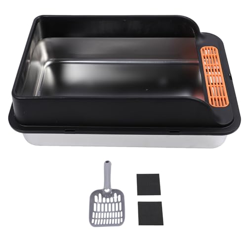 Large Metal Litter Box Stainless Steel Anti Splashing High Sided Kitty Litter Tray with Pedal Filter for Indoor Cats (L 3.2cm / 1.3in) von YFSAN