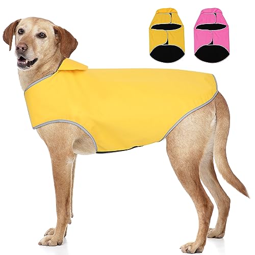Hunde-Regenmantel, leicht, verstellbare Hundeweste, reflektierende Haustierjacke, warmes Hundetuch für große Hunde, Gelb, Größe L Hunde-Regenmantel, leicht, verstellbare Hundeweste, reflektierende Haustierjacke, warmes Hundetuch für große Hunde, Gelb, Größe L von YFbrite